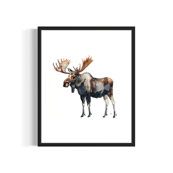 Majestic Moose With Sweeping Antlers Watercolor Wildlife Poster