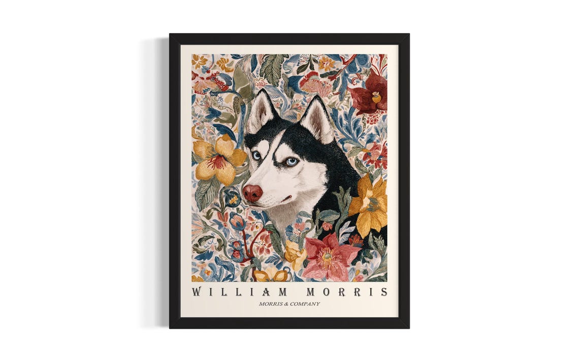 Siberian Husky William Morris Floral Botanical Dog Portrait Poster