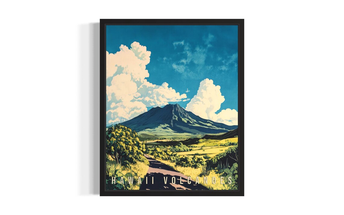 Hawaii Volcanoes Vintage Volcano Road Scenic Island Travel Poster