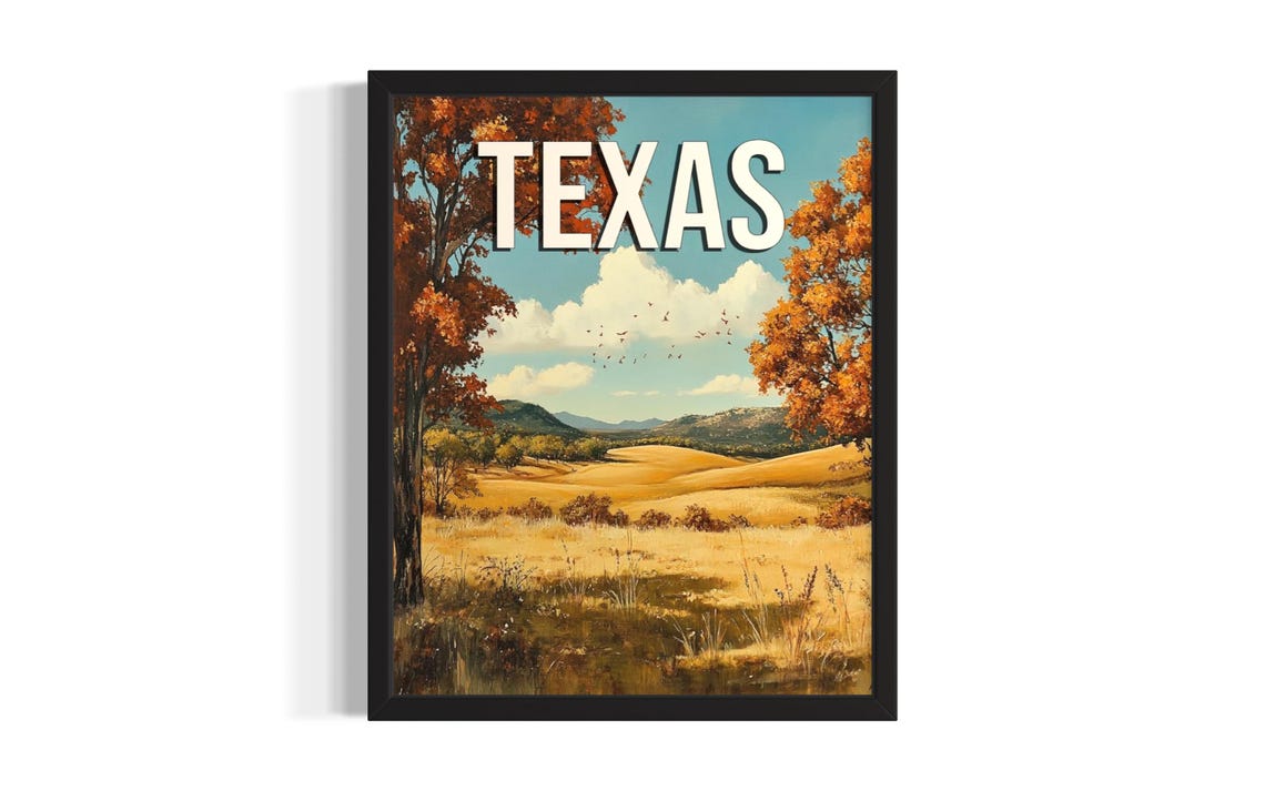 Texas Fall Golden Fields Autumn Trees Birds Flying Sky Poster