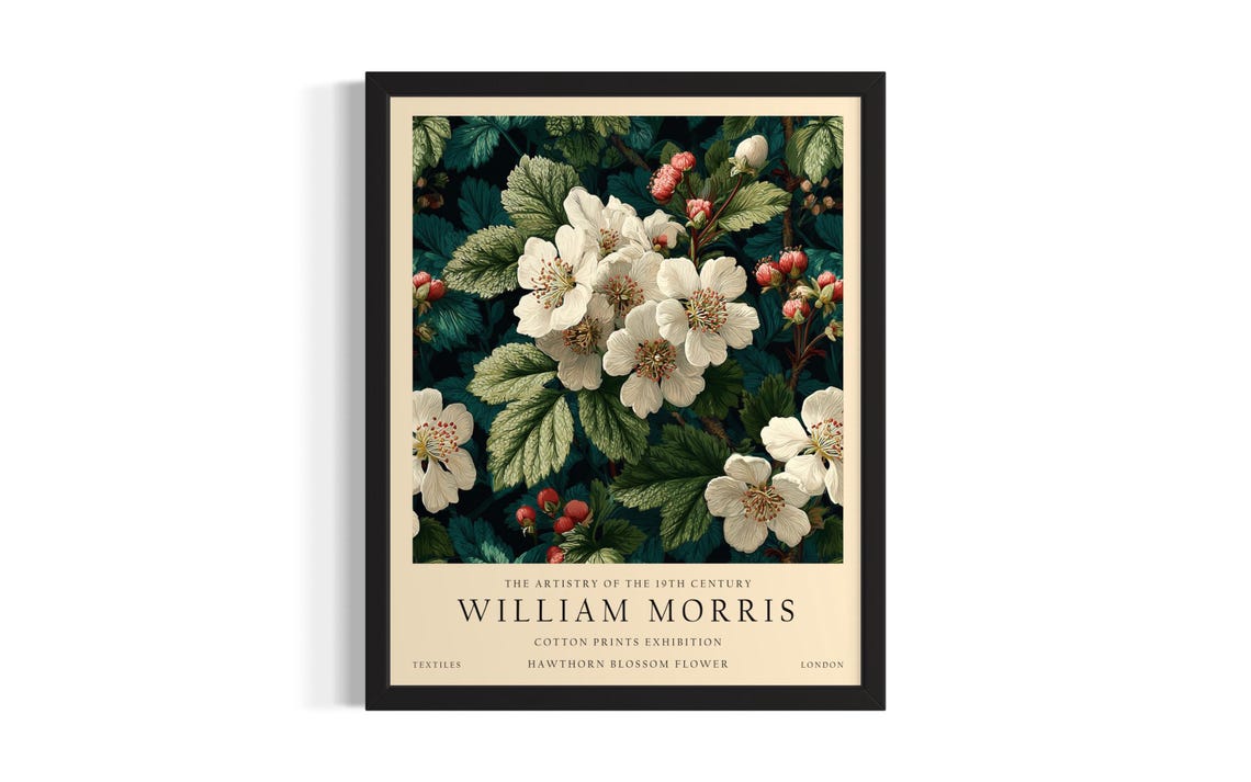 Hawthorn Blossom William Morris Cotton Prints Exhibition Poster