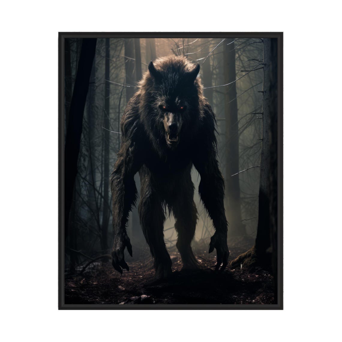 Snarling Werewolf in the Dark Misty Woods Gothic Horror Poster