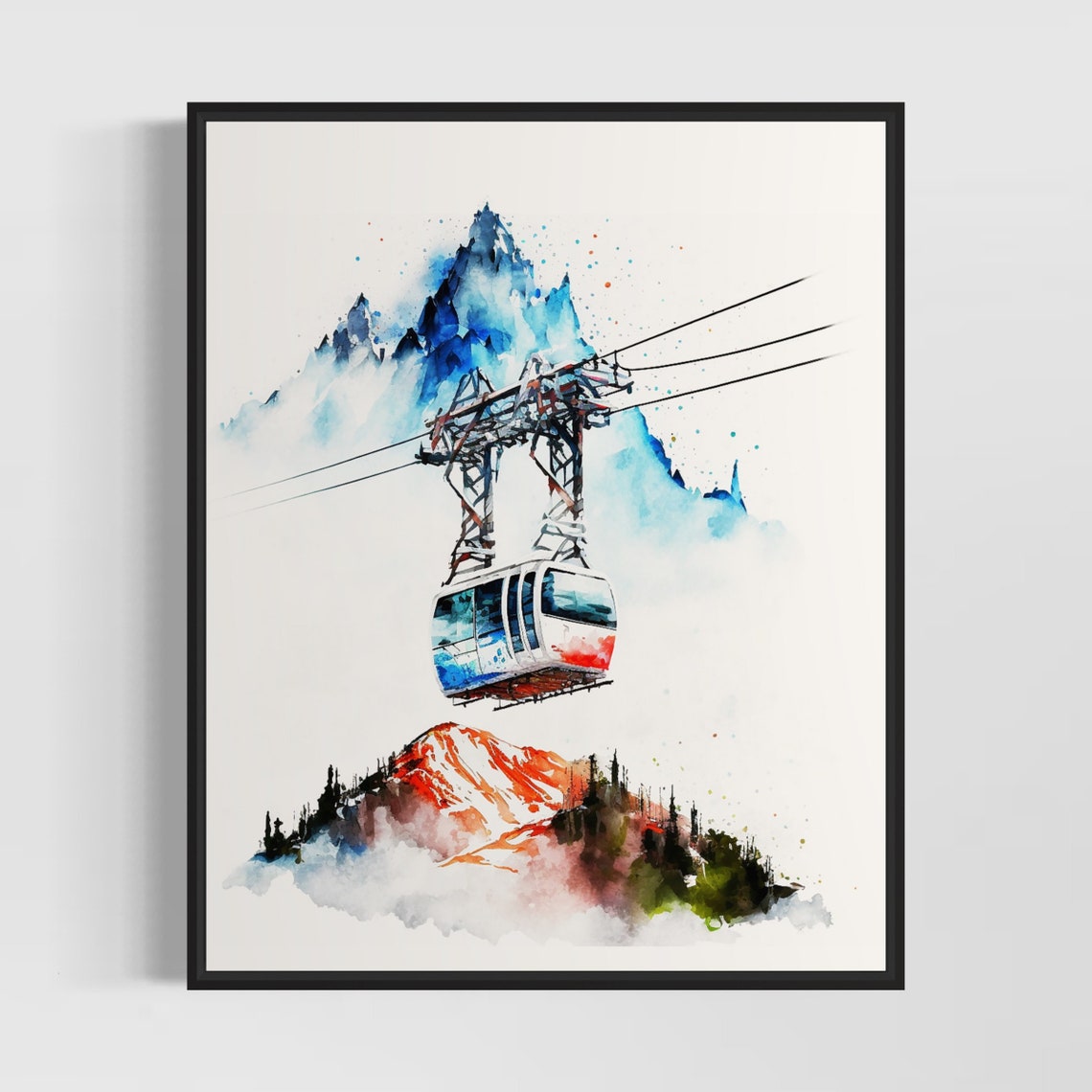 Ski Lift And Mountain Watercolor Art Print Ski Lift And Mountain Painting Wall Art Poster Original Artwork By Artist