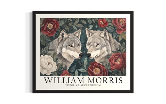 Gray Wolf William Morris Animals Poster Art Print Living Room Wall Original Painting Artwork Decor