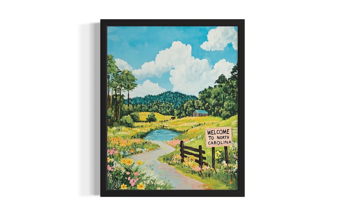 Welcome To North Carolina Wildflower Meadow Road Sign Poster