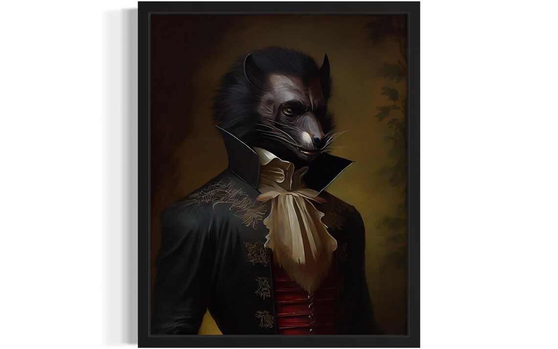 Distinguished Badger Gentleman in Brocade Coat Animal Portrait Poster