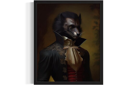Distinguished Badger Gentleman in Brocade Coat Animal Portrait Poster