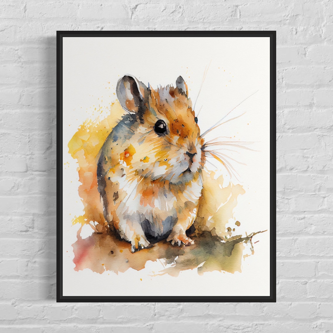 Cute Pika Watercolor Painting Golden Splash Small Mammal Art Poster