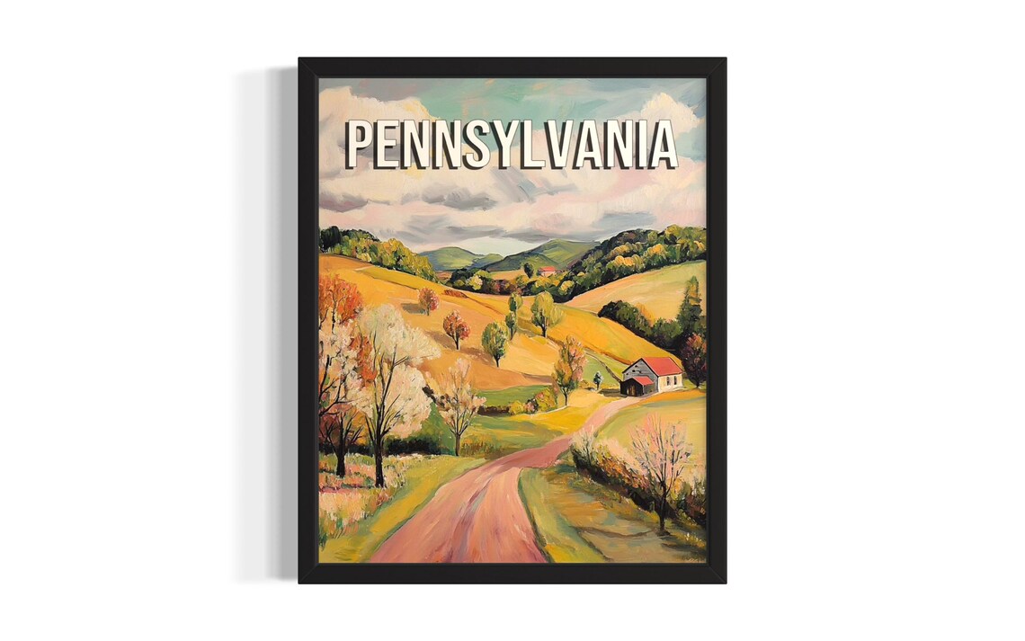 Pennsylvania Spring Blossom Farmland Winding Country Road Art Poster