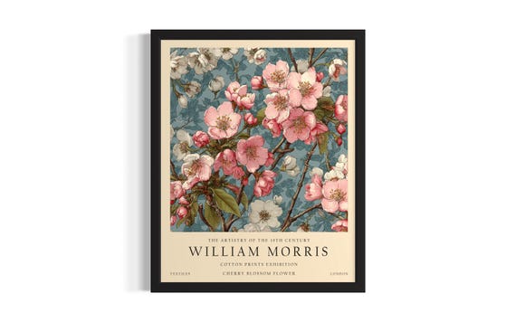 Cherry Blossom William Morris Flower Poster Art Print Living Room Wall Original Painting Artwork Decor