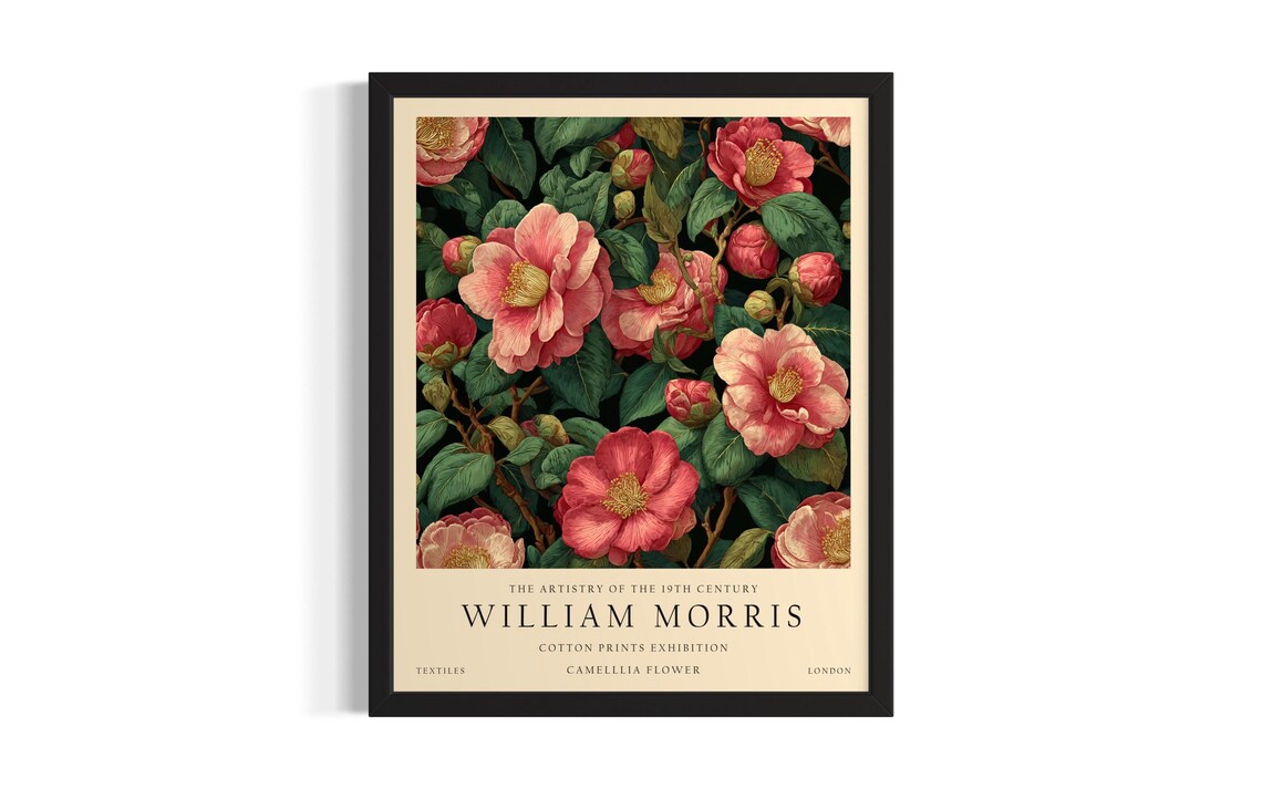 Pink Camellia William Morris Cotton Prints Exhibition Poster