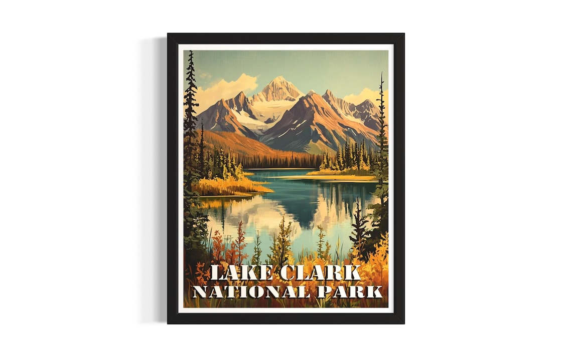 Lake Clark National Park Vintage Alpine Lake Mountains Poster