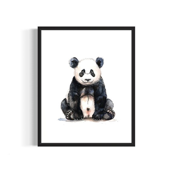 Giant Panda Cub Watercolor Bamboo Forest Animal Portrait Poster