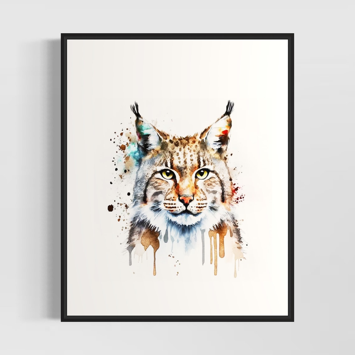 Bobcat Watercolor Portrait Yellow Eyes Splash Wildlife Art Poster