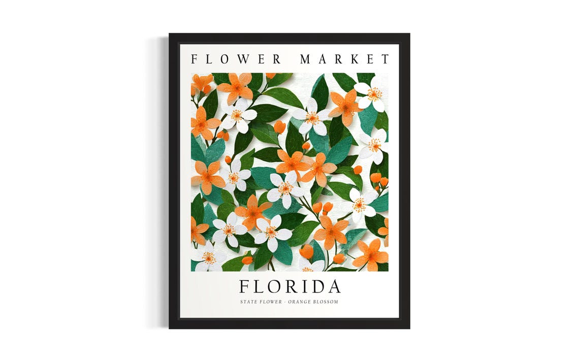 Florida Orange Blossom State Flower Market 3D Paper Botanical Poster