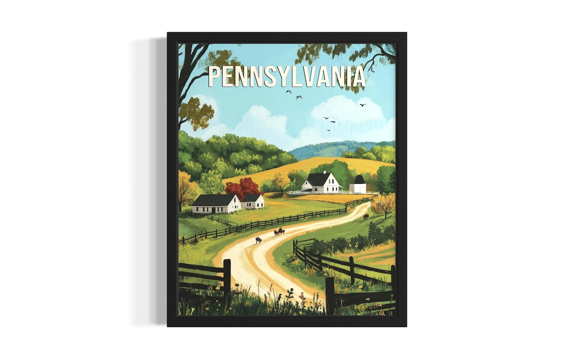 Pennsylvania Amish Farm Horse Drawn Carriage Country Road Poster