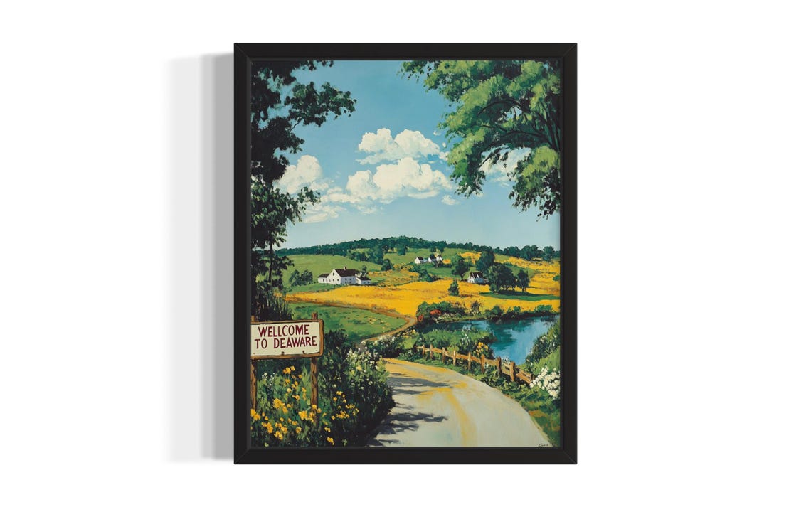 Delaware Countryside Welcome Sign Farm Valley Vintage Poster