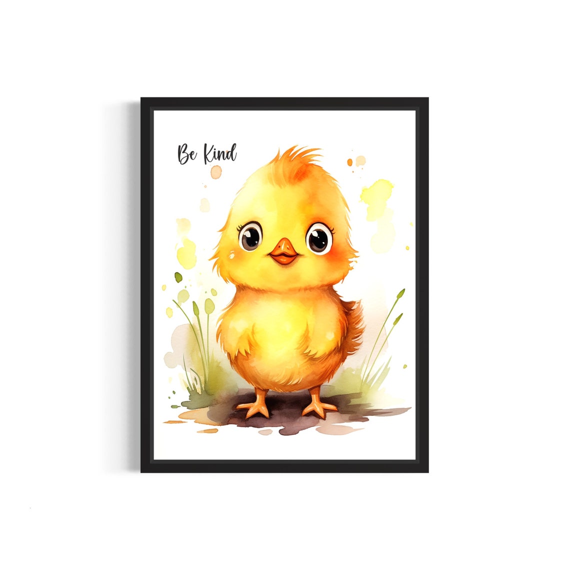 Cheerful Baby Chick Be Kind Spring Watercolor Nursery Poster