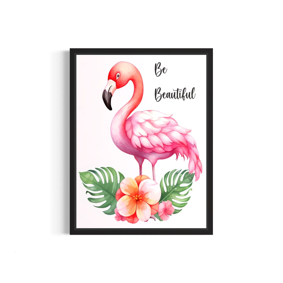 Pink Flamingo With Be Beautiful Quote Watercolor Nursery Room Poster