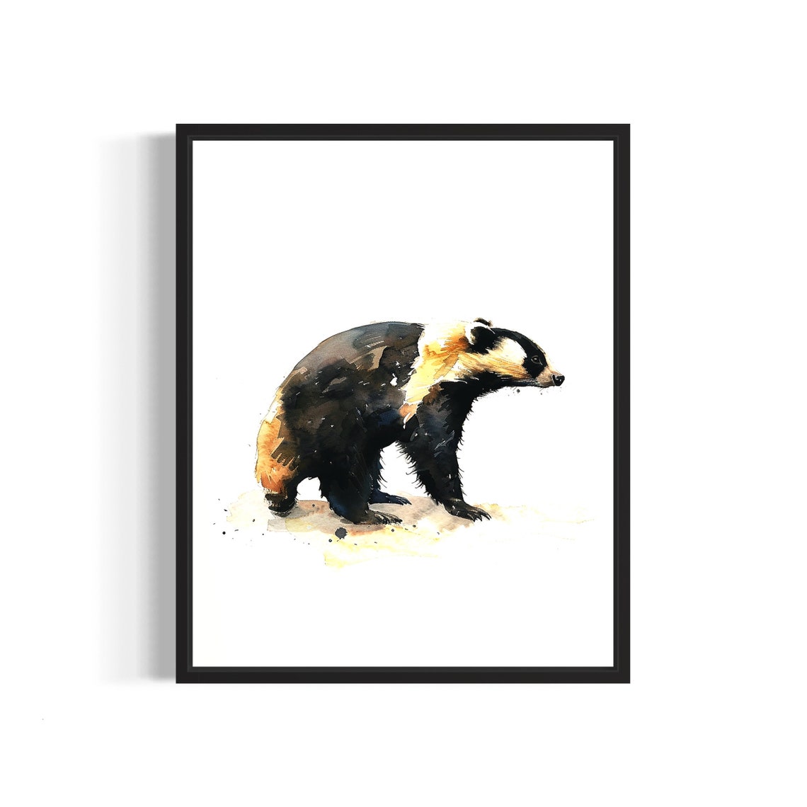 Characterful Honey Badger in Black and White Watercolor Art Poster