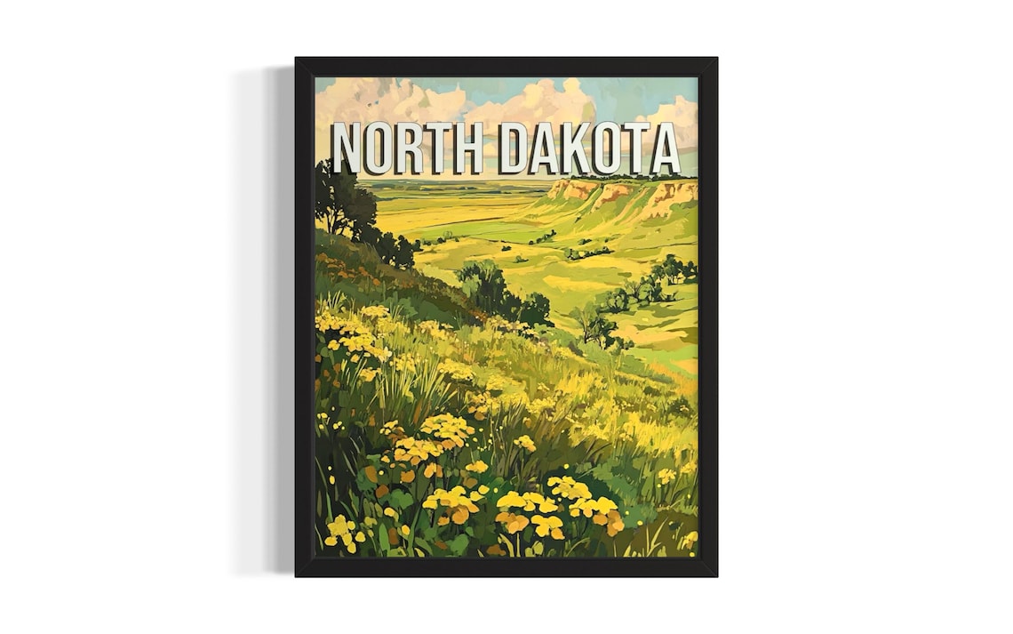 North Dakota Spring Wildflower Hillside Valley Landscape Poster