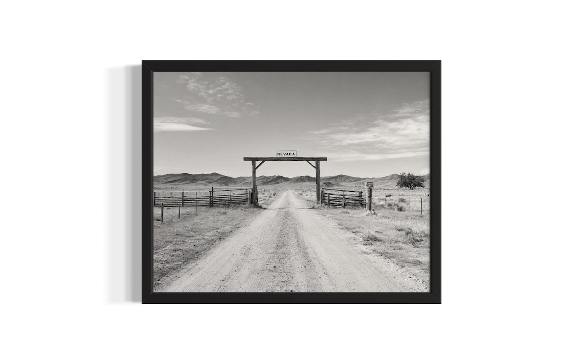 Nevada Ranch Gate Black And White Western Dirt Road Photo Poster