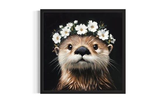 Sea Otter Nursery Animal Poster Art Print Living Room Wall Original Painting Artwork Decor