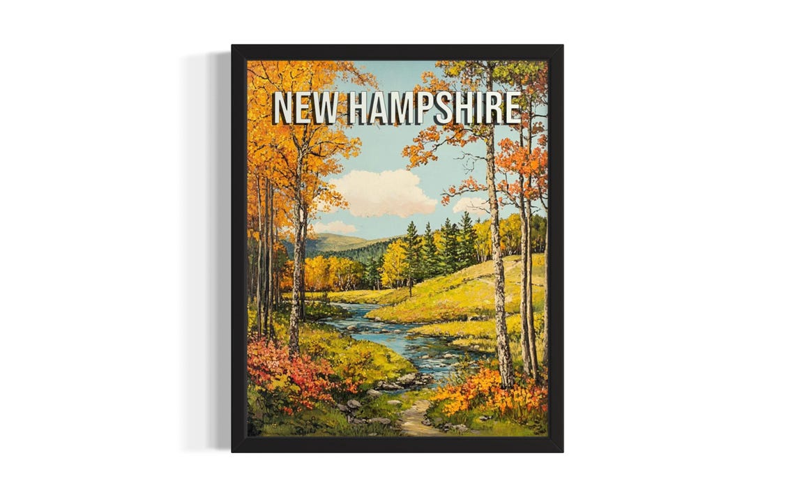 New Hampshire Autumn Stream Valley Golden Fall Foliage Poster