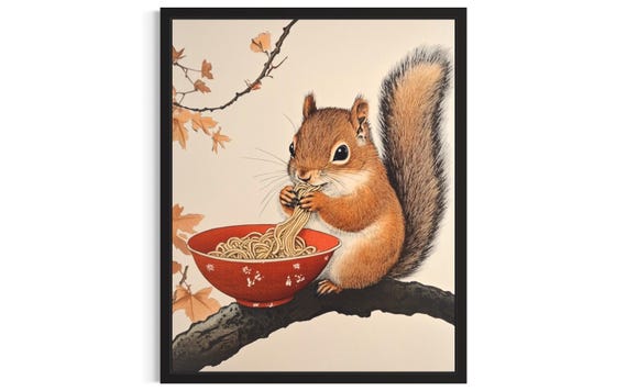 Squirrel Animal Kitchen Ramen Poster Art Print Wall Original Painting Artwork Decor