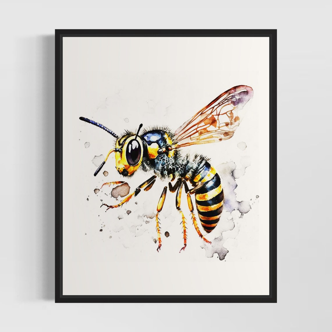 Yellow Jacket Wasp Macro Detail Watercolor Insect Study Poster