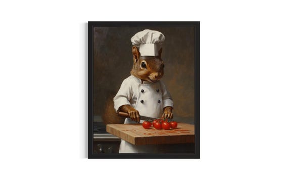 Squirrel Animal Chef Poster Art Print Kitchen Wall Original Painting Artwork Decor