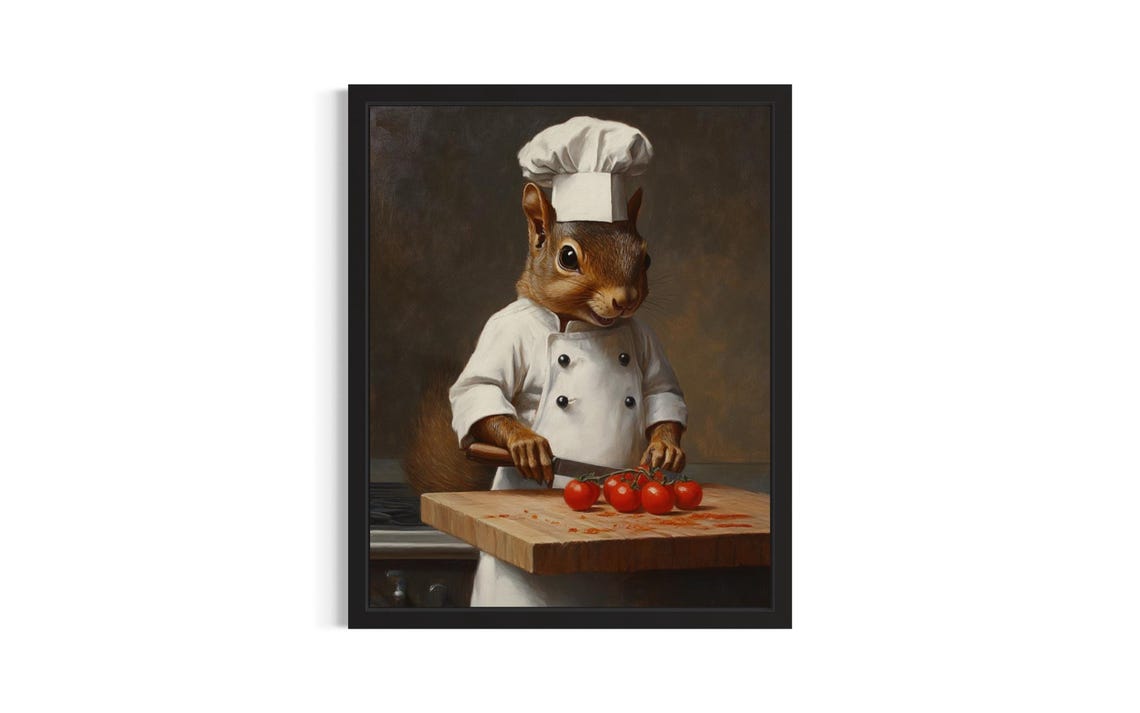 Squirrel Animal Chef Poster Art Print Kitchen Wall Original Painting Artwork Decor