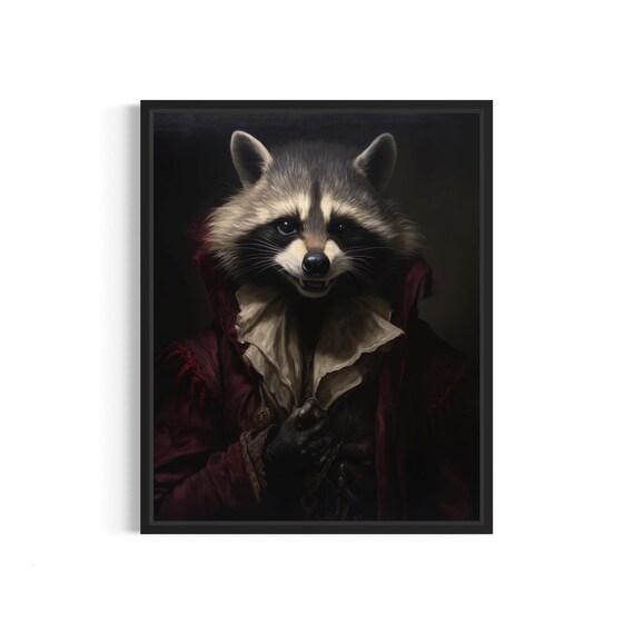 Raccoon in a Red Velvet Robe Witty Aristocratic Portrait Poster