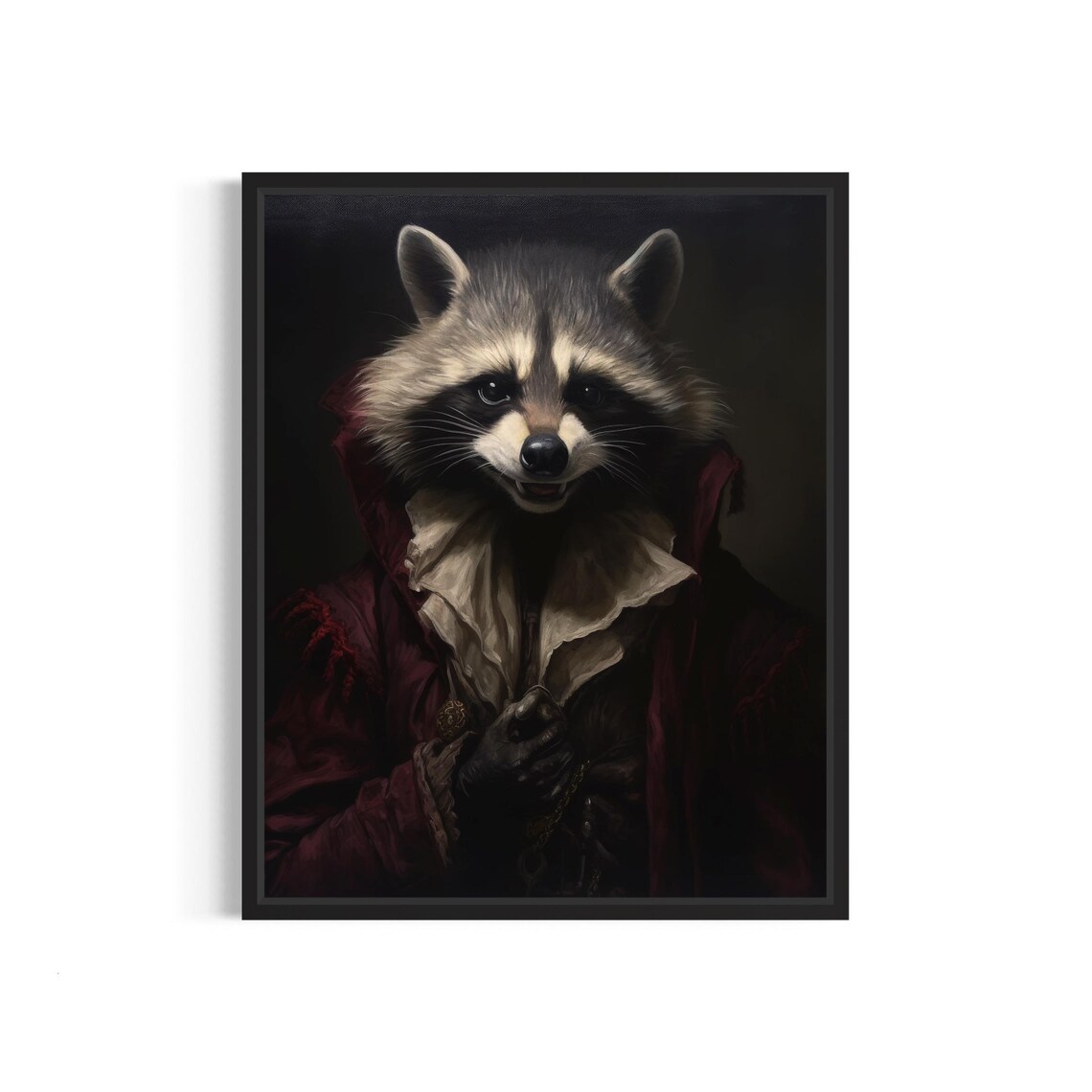 Raccoon in a Red Velvet Robe Witty Aristocratic Portrait Poster