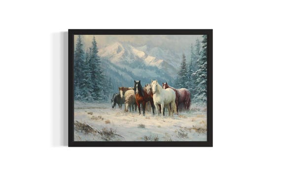 Wild Horses Cowboy Poster Art Print Living Room Wall Original Painting Artwork Decor