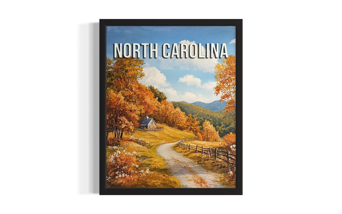 North Carolina Fall Foliage Cabin Country Road Scenic Poster