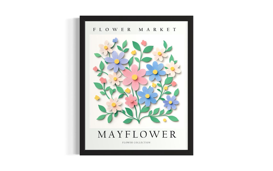 Mayflower Flower Market 3D Paper Cut Pastel Pink Blue Bloom Poster