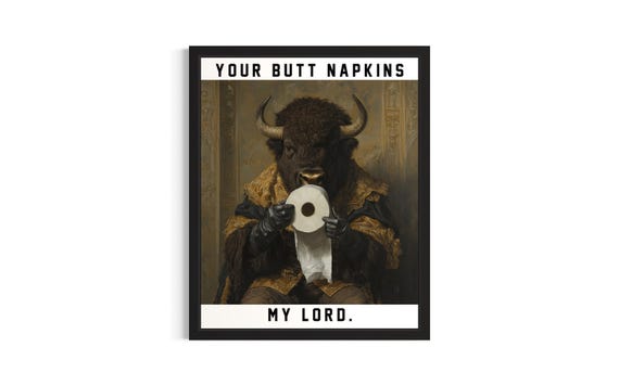 Bison Butt Napkins Animals Poster Art Print Restroom Wall Original Painting Artwork Decor