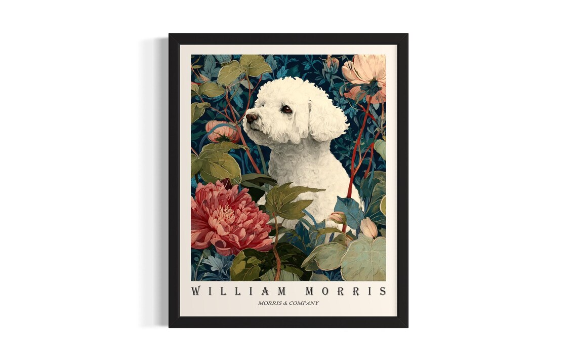 Bichon Frise William Morris Style Floral Dog Portrait Poster
