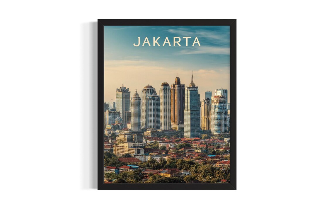 Jakarta Skyscraper Skyline Indonesia City Travel Vintage Poster