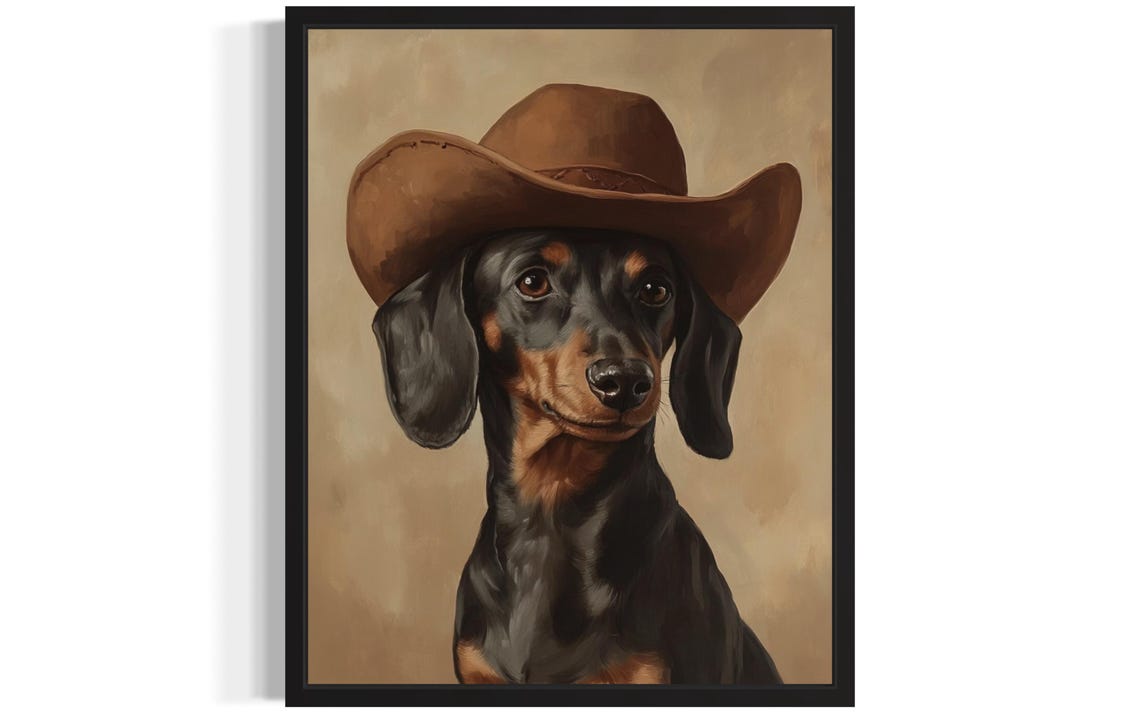 Long Dachshund in Cowboy Hat Funny Western Dog Portrait Poster