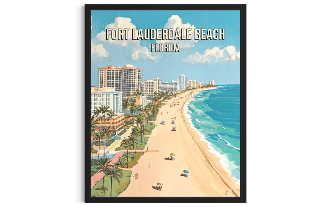 Fort Lauderdale Beach Florida Vintage Travel Poster Palm Avenue