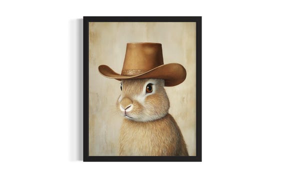 Rabbit Animal Cowboy Poster Art Print Living Room Wall Original Painting Artwork Decor