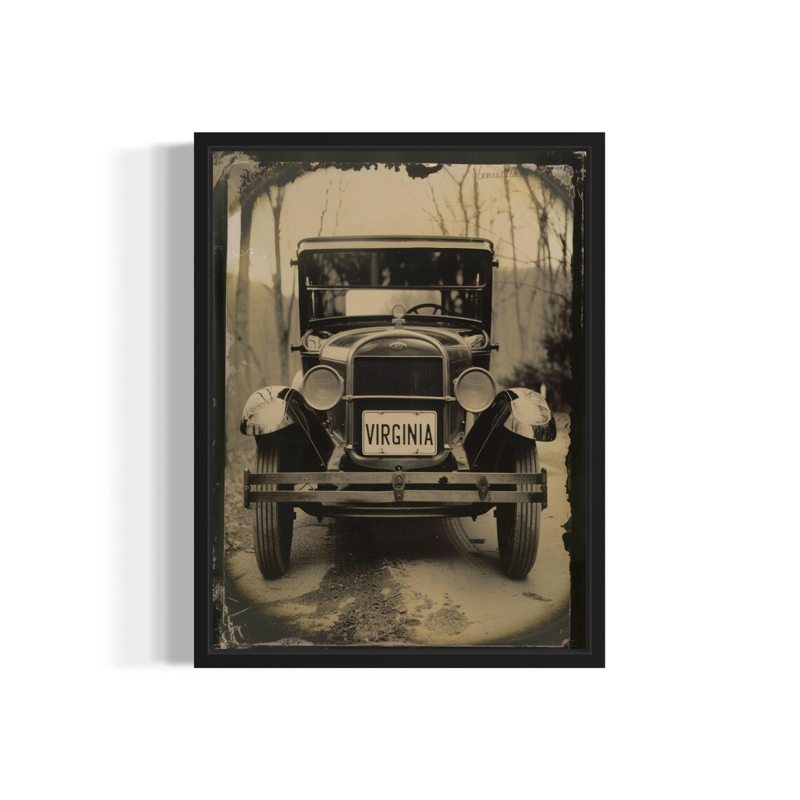 Vintage Ford Virginia License Plate Sepia Antique Classic Car Poster