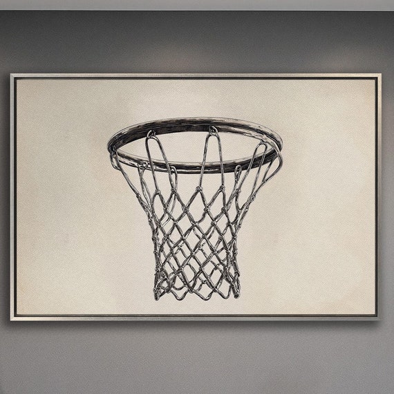 Basketball Hoop Framed Wall Art Black And White Sports Painting Print Modern Home Decor Man Cave Poster Ready To Hang Gift For Him