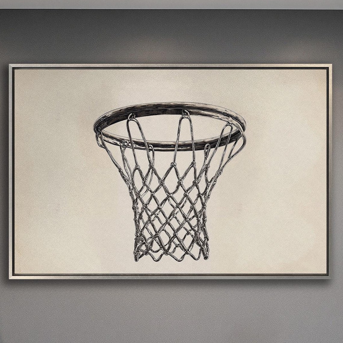 Basketball Hoop Framed Wall Art Black And White Sports Painting Print Modern Home Decor Man Cave Poster Ready To Hang Gift For Him