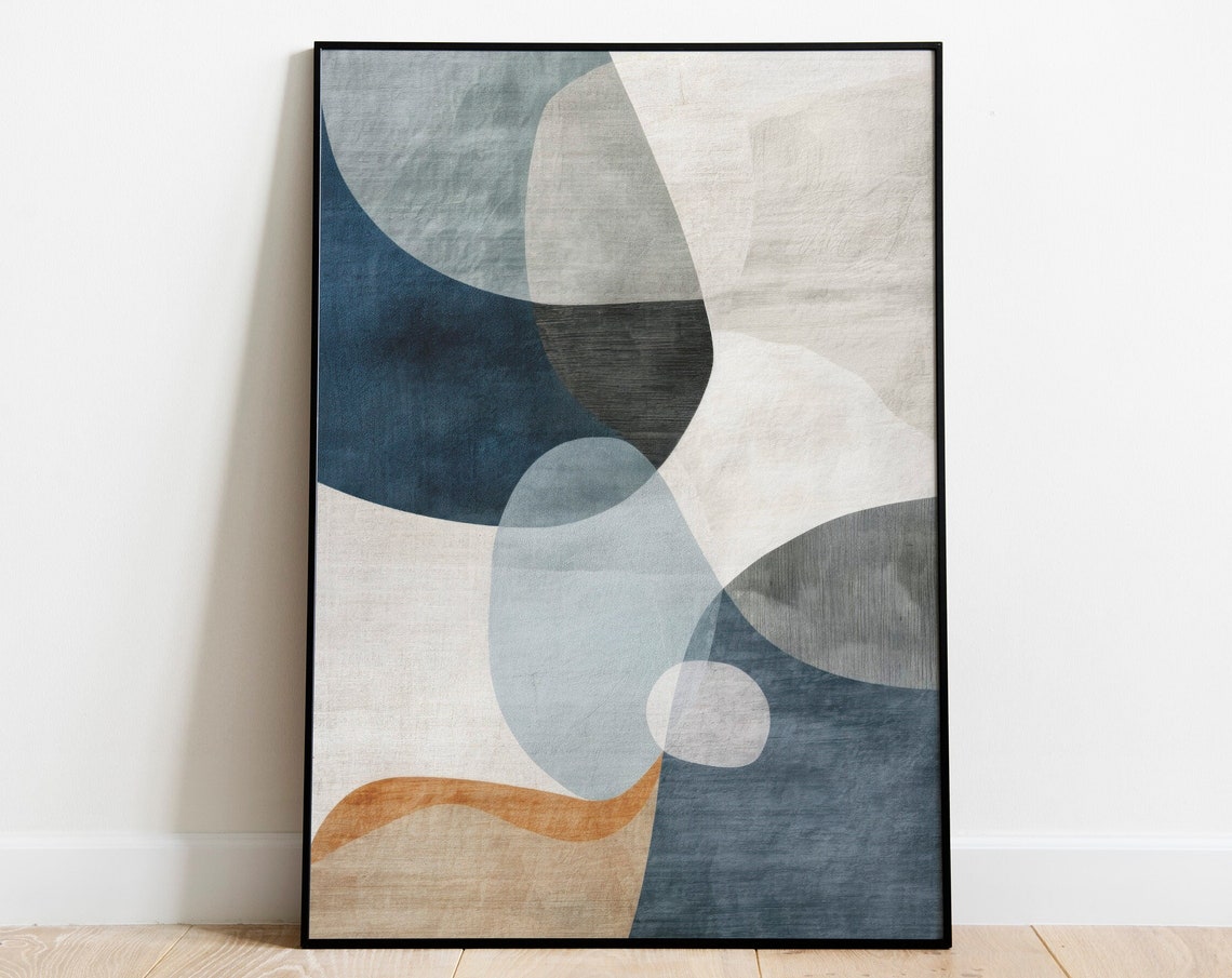 Navy Blue Abstract Curved Shapes Minimalist Scandinavian Wall Art