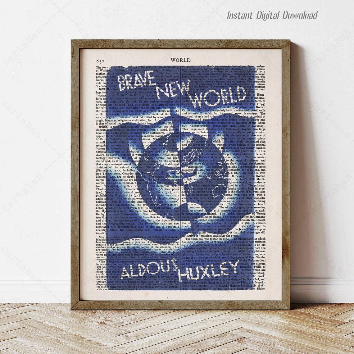 Aldous Huxley Brave New World Blue Portrait Vintage Page Art Print