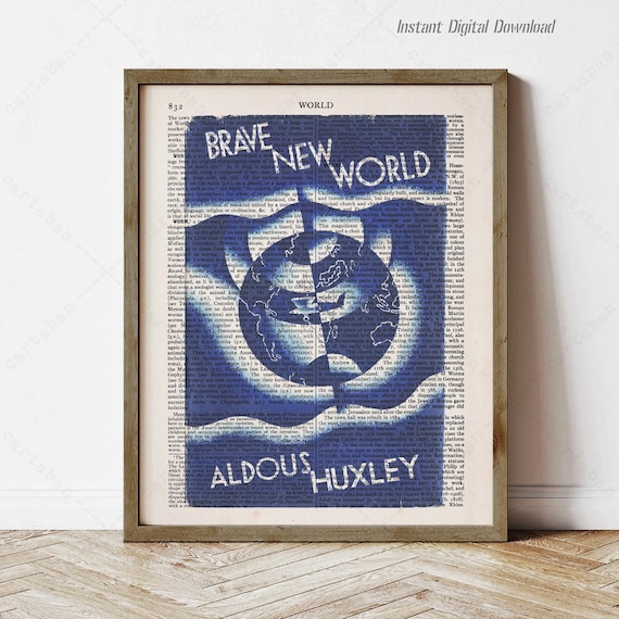 Aldous Huxley Brave New World Blue Portrait Vintage Page Art Print