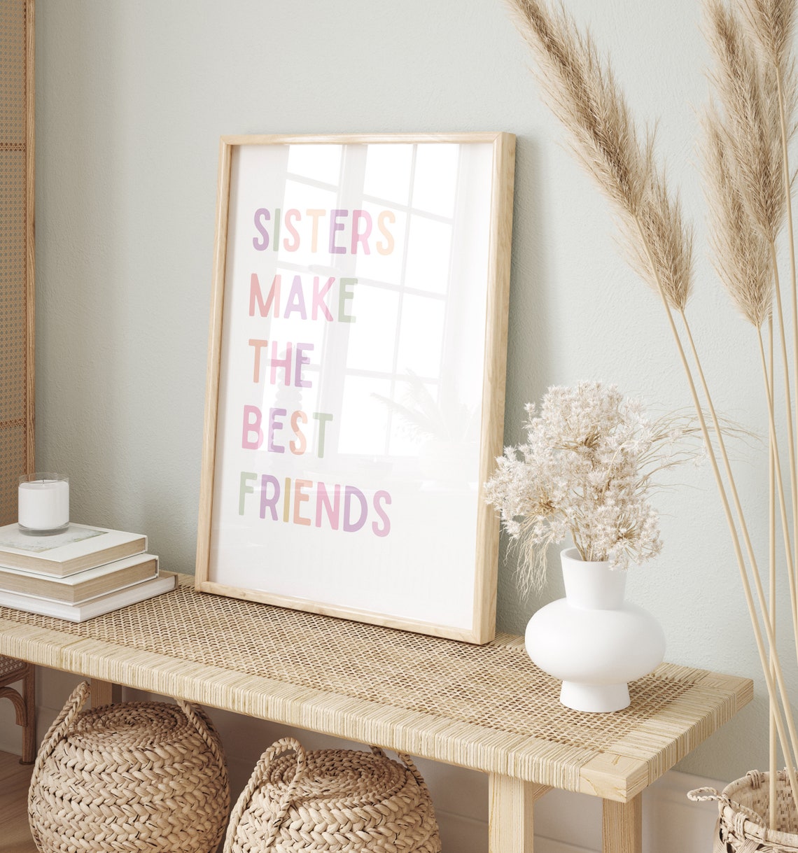Sisters Make The Best Friends Pastel Rainbow Typography Art Poster